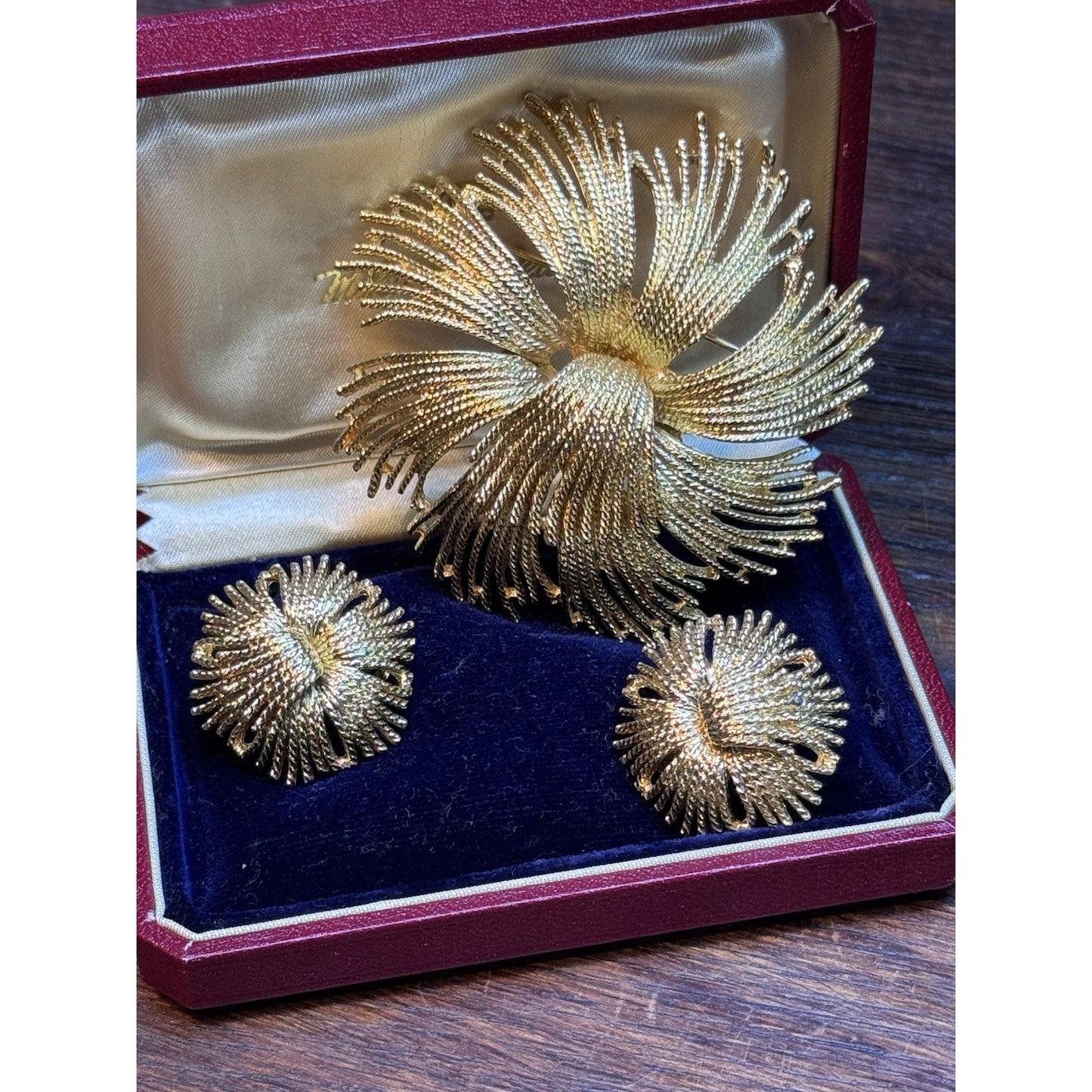 Vintage Monet Goldtone Brooch & Clip-On Earrings Set
