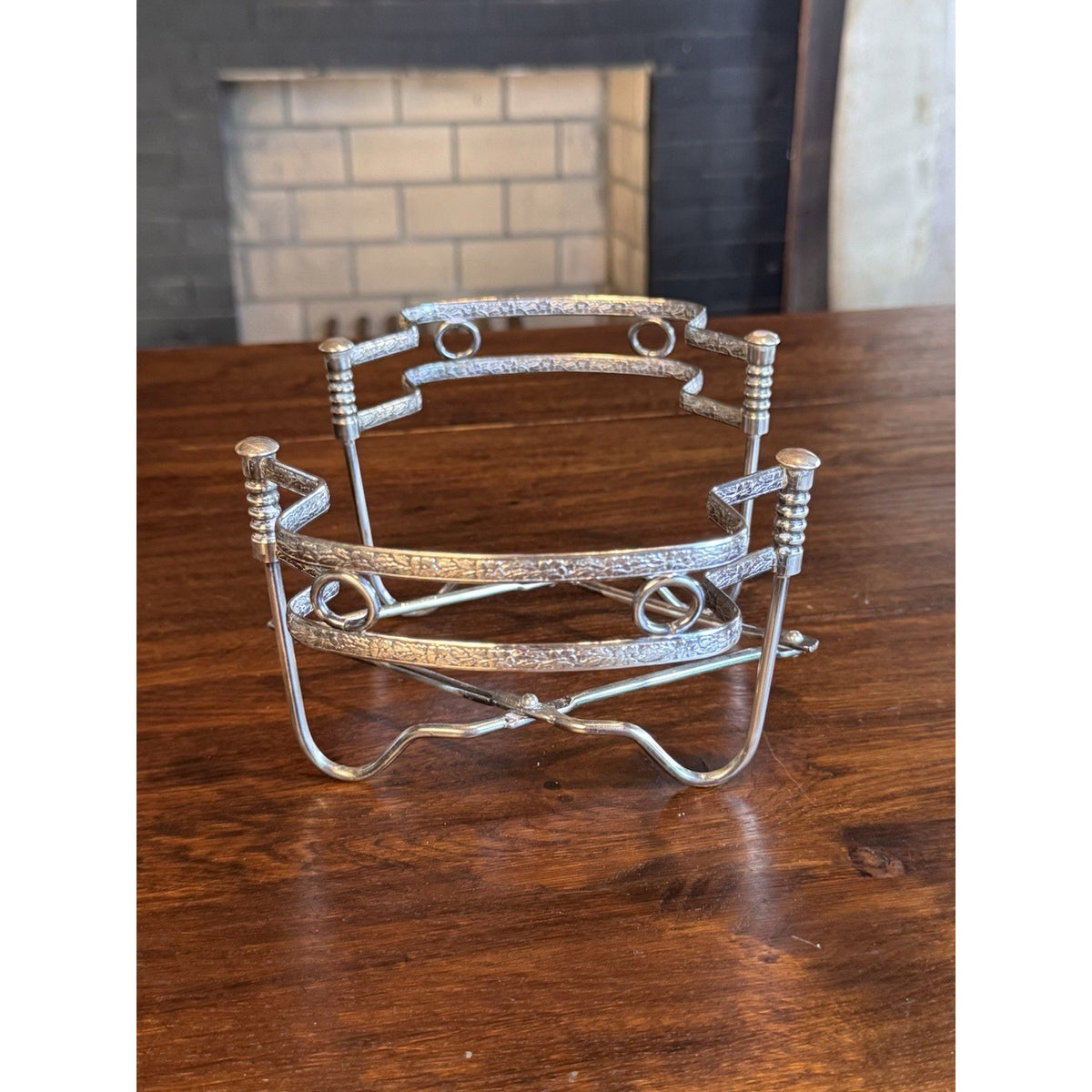 Silverplate Expandable Casserole Trivet Vintage Folding Stand Floral Ornate