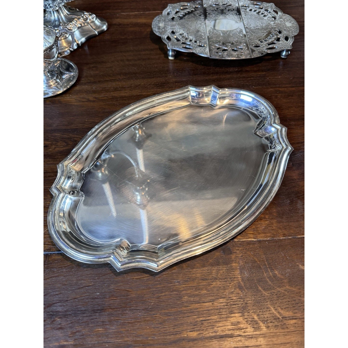 Vintage Silverplate Vanity Tray Made in Italy Chippendale Style Dresser Tray 13”