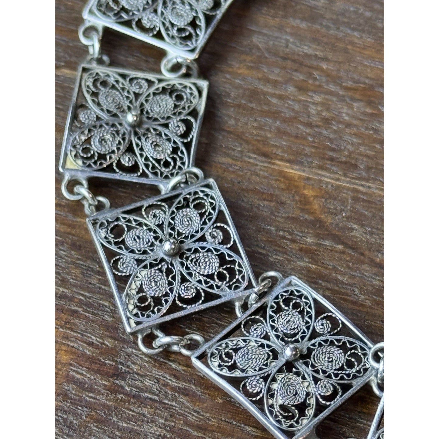 800 Silver Bracelet Filigree 6.75” Floral Link Made Italy VINTAGE