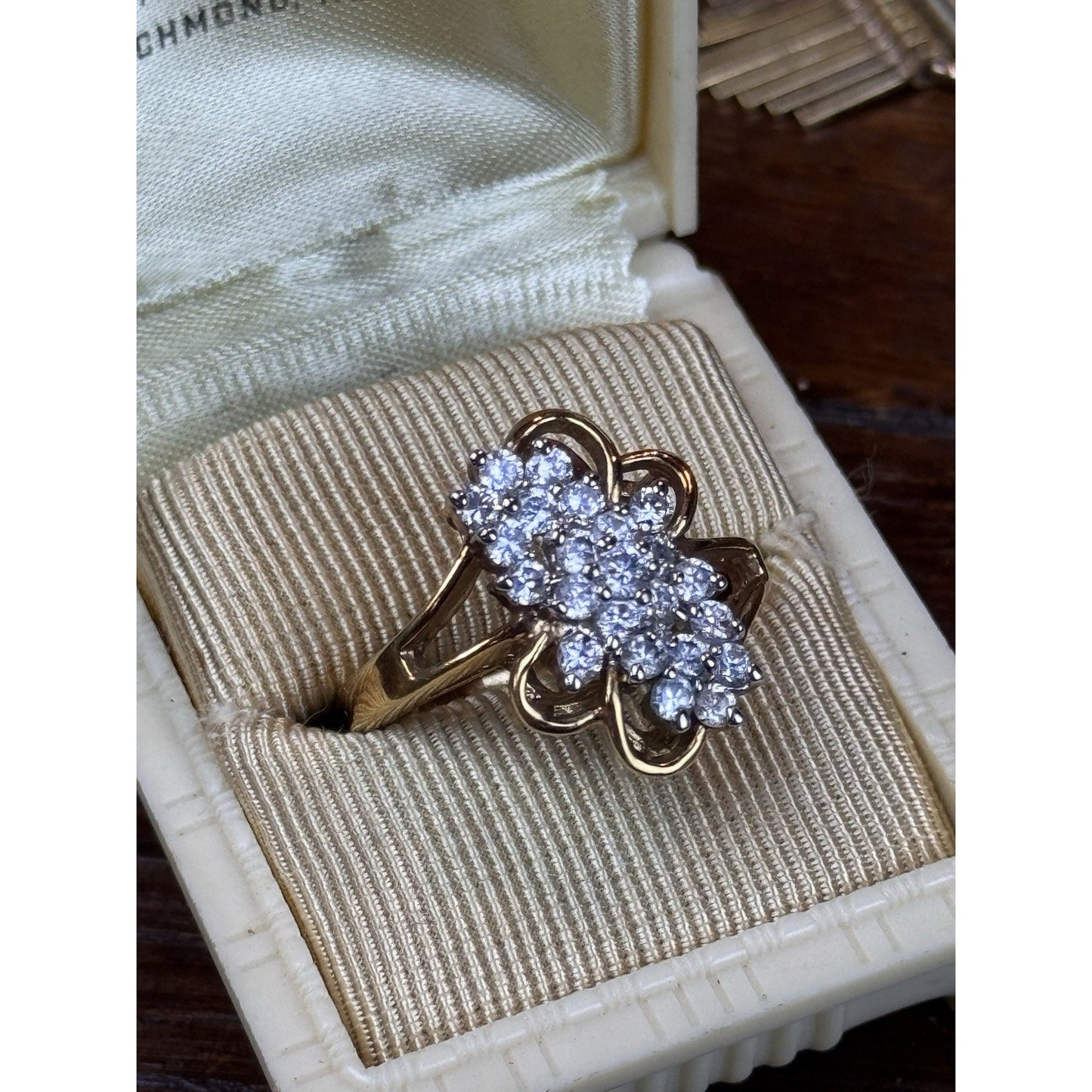 Vintage Goldtone Clear Rhinestone Cluster Cocktail Ring Size 10.75