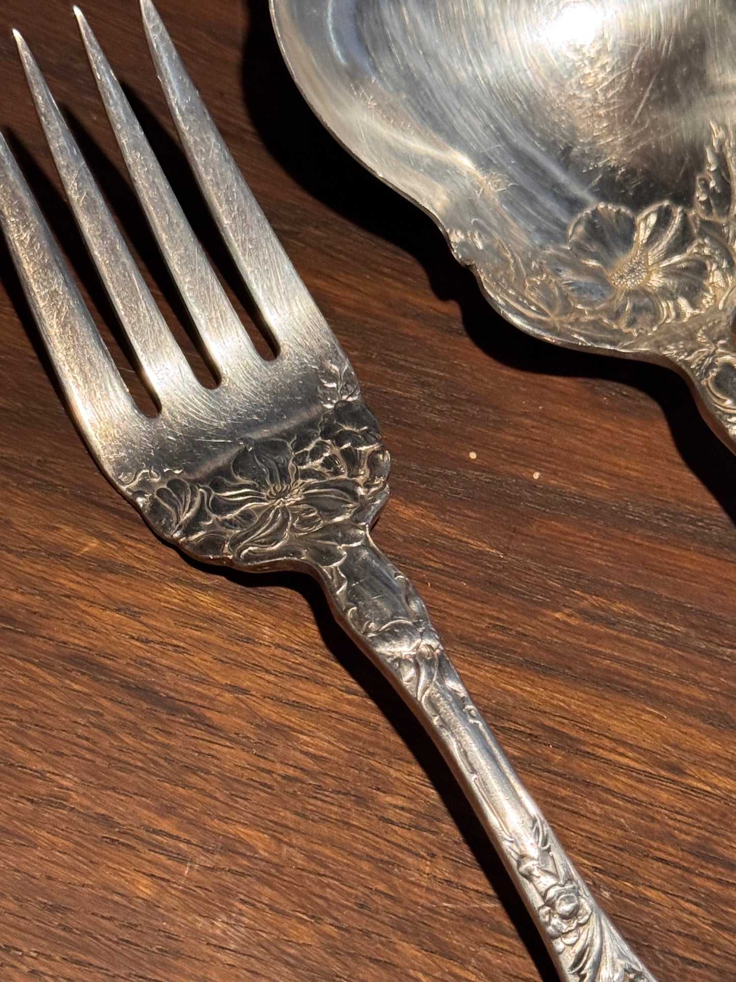 Antique Wallace Silverplate Serving Set Myrtle Engraved Spoon Fork Floral
