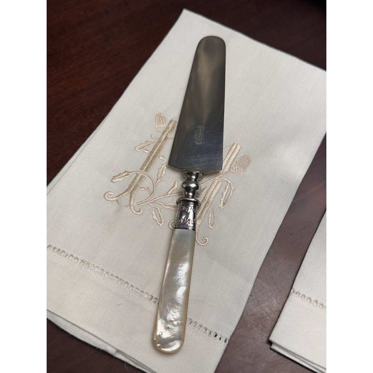 Mother Of Pearl Cake Pie Server Universal LF&G Sterling Ferrule 10.5”