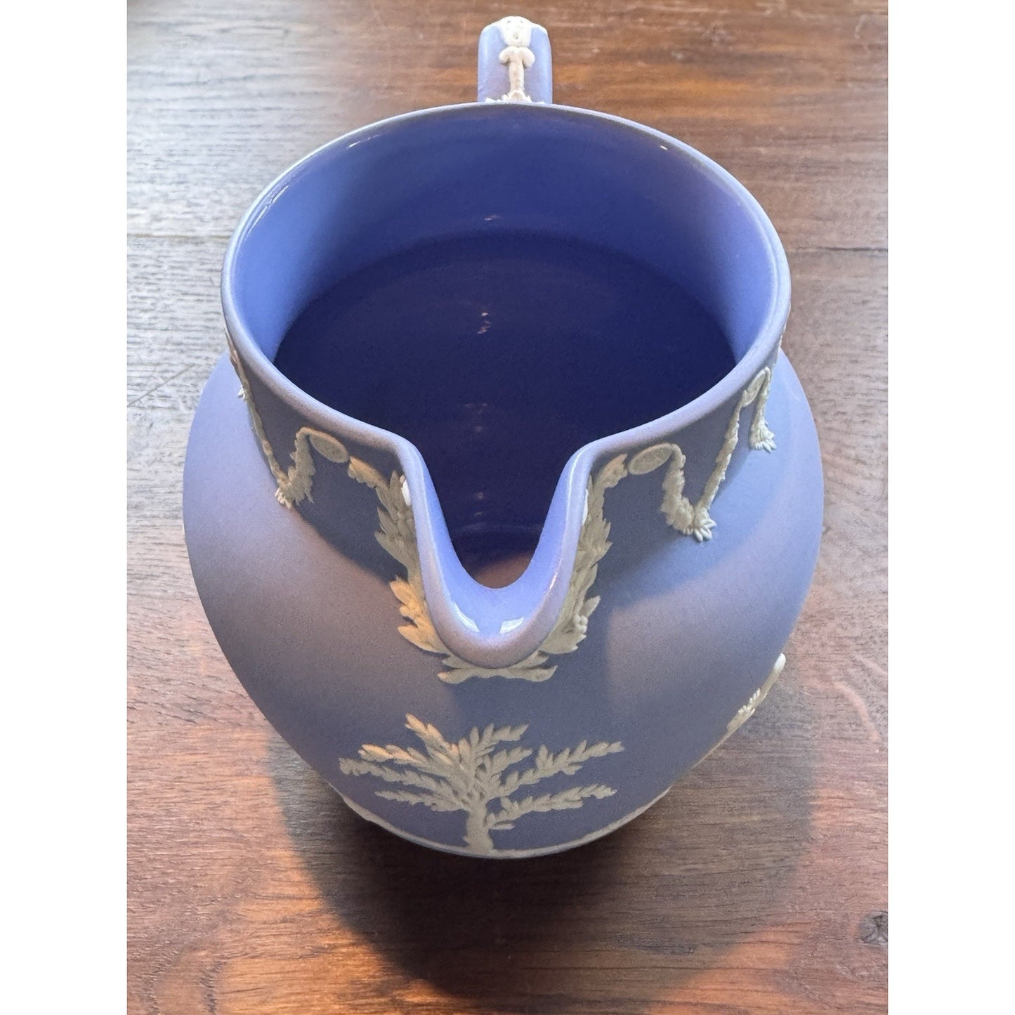 Vintage Wedgwood Jasperware Pitcher Blue White Classical Figures England 5”