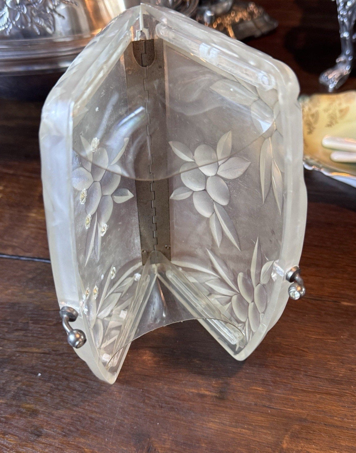 Vintage Lucite Rhinestone Clutch Purse Frosted Floral Clear Evening Handbag