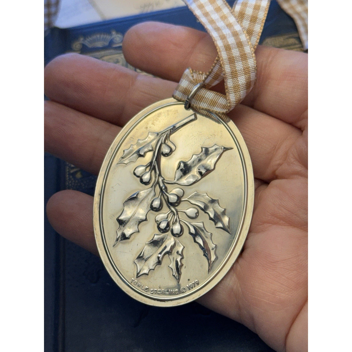 Sterling Silver Ornament Towle 1979 Holly Deck The Halls Christmas 2.5” x 1.75”