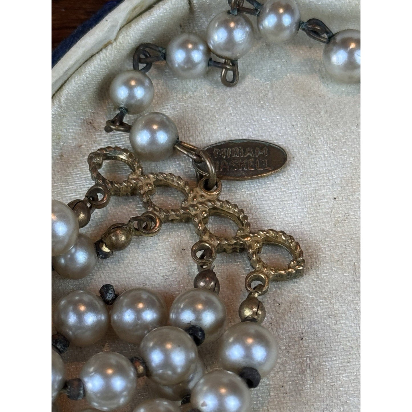 Miriam Haskell Choker Necklace 4 Strand Faux Pearl Goldtone Leaf 18” READ‼️