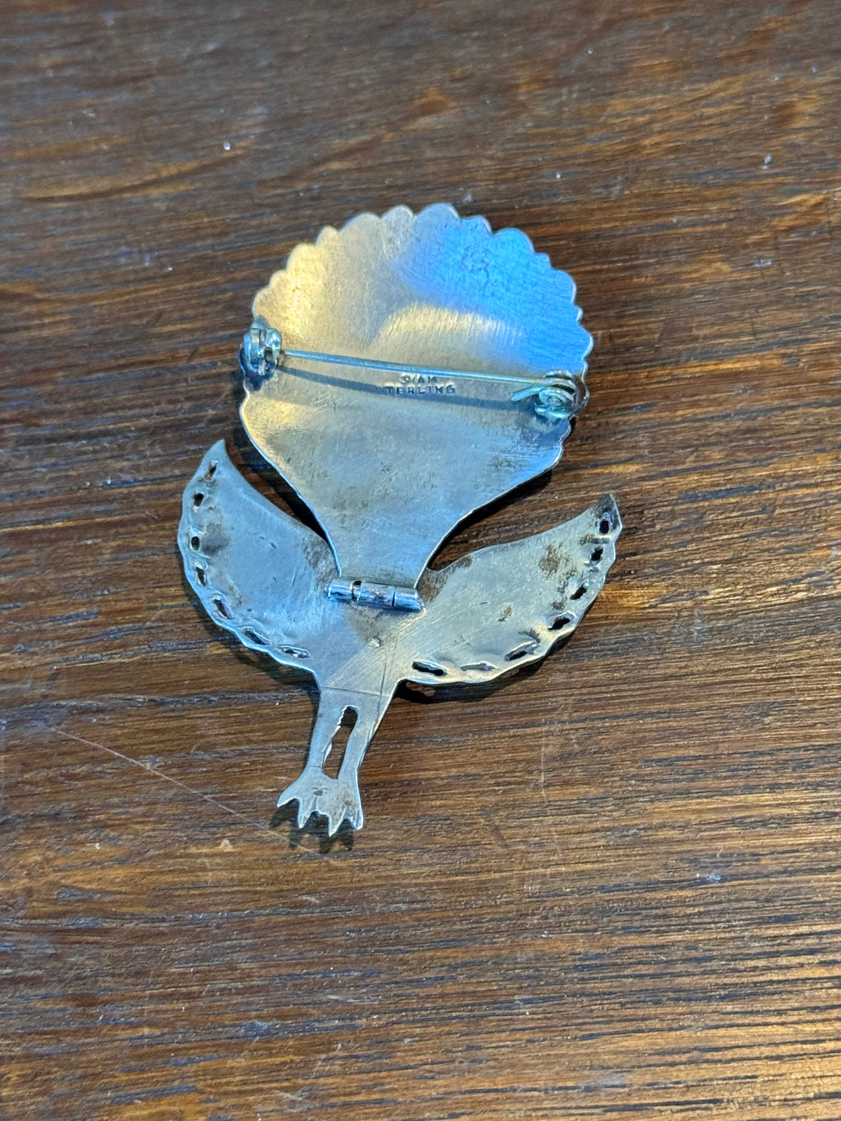 Vintage Siam Sterling Silver Peacock Brooch Articulated Niello Thailand
