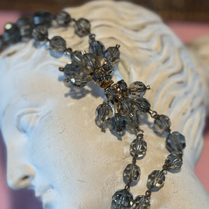 Vintage Austrian Crystal Bead Necklace Signed Gray Blue Faceted Beads 16”