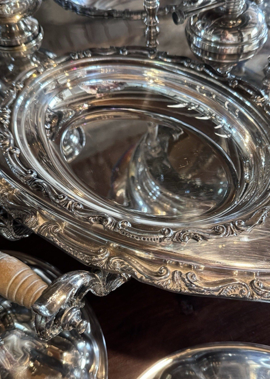 Silverplate Bain Marie Lazy Susan Server Chafing Dish 3 Covered Entree Set