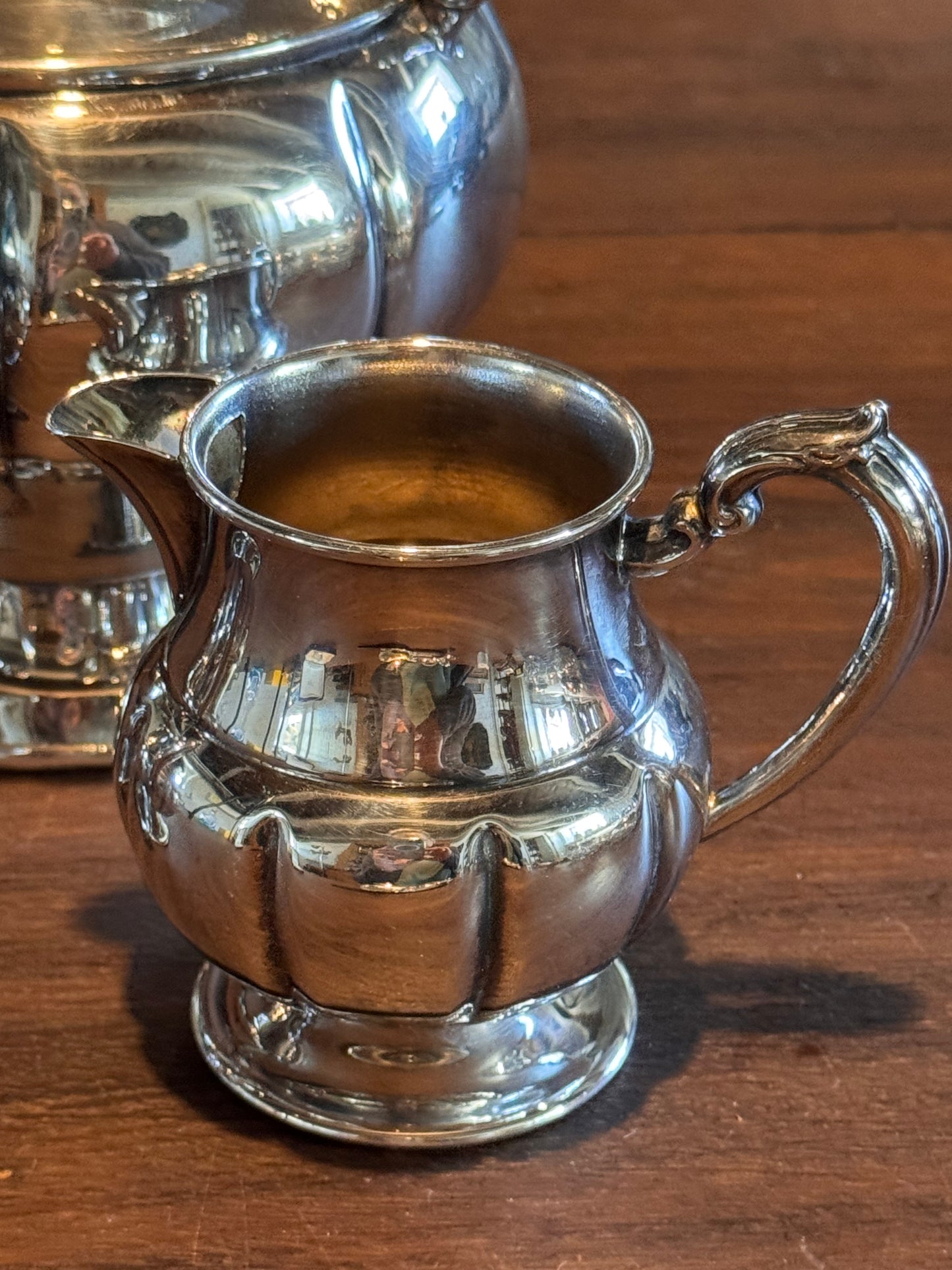 Silver Plate Tea Set 3Pc Footed Teapot Creamer Sugar Vintage