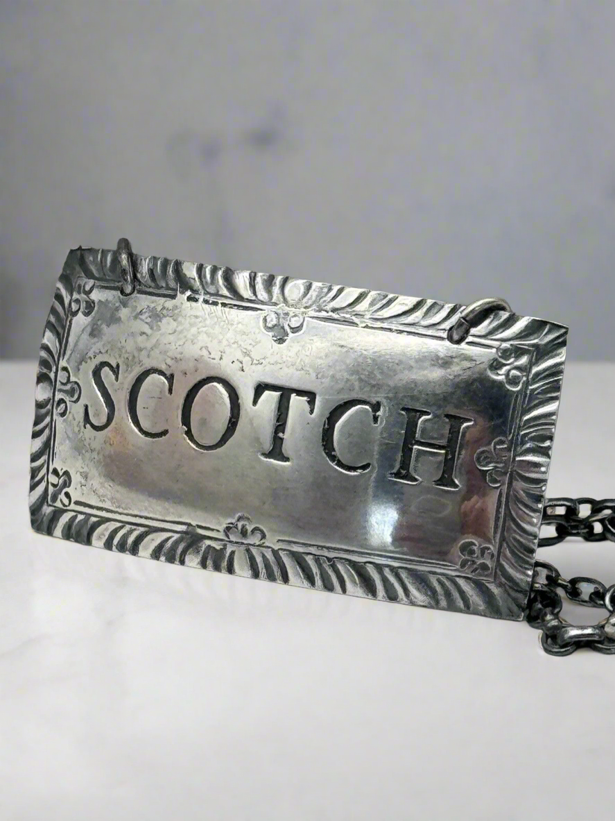 Vintage Williamsburg Stieff Sterling Silver Liquor SCOTCH Decanter Bottle Tag