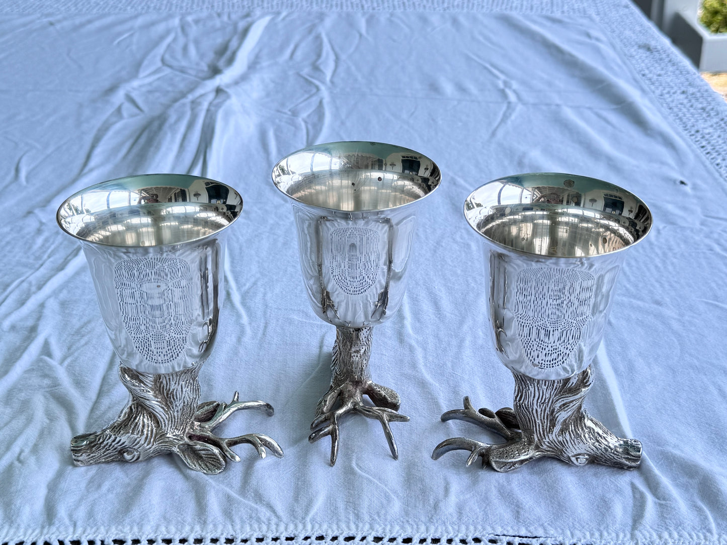 1 x Vintage Stag Head Stirrup Cup Goblet Silverplate Hunting Barware Shabby Old Money Style