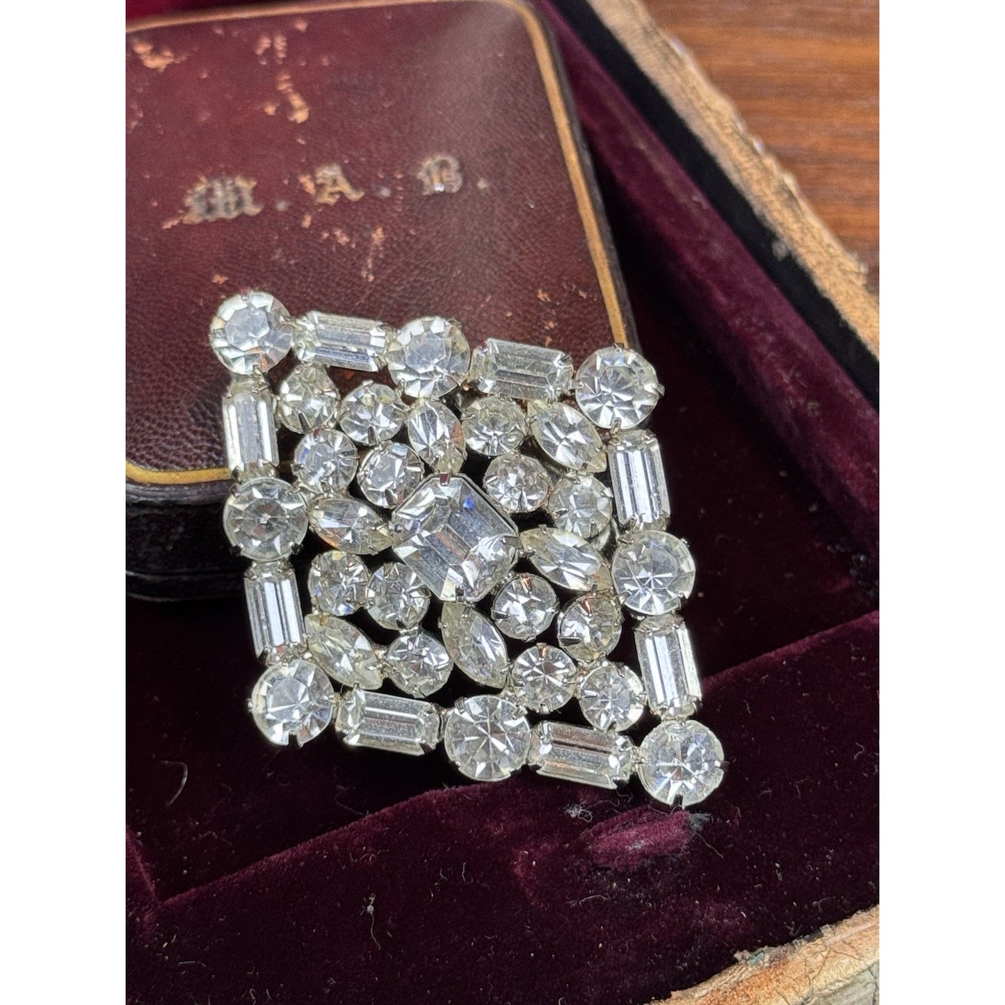 Vintage Clear Rhinestone Statement Brooch – Art Deco Style 2.5” X 2”