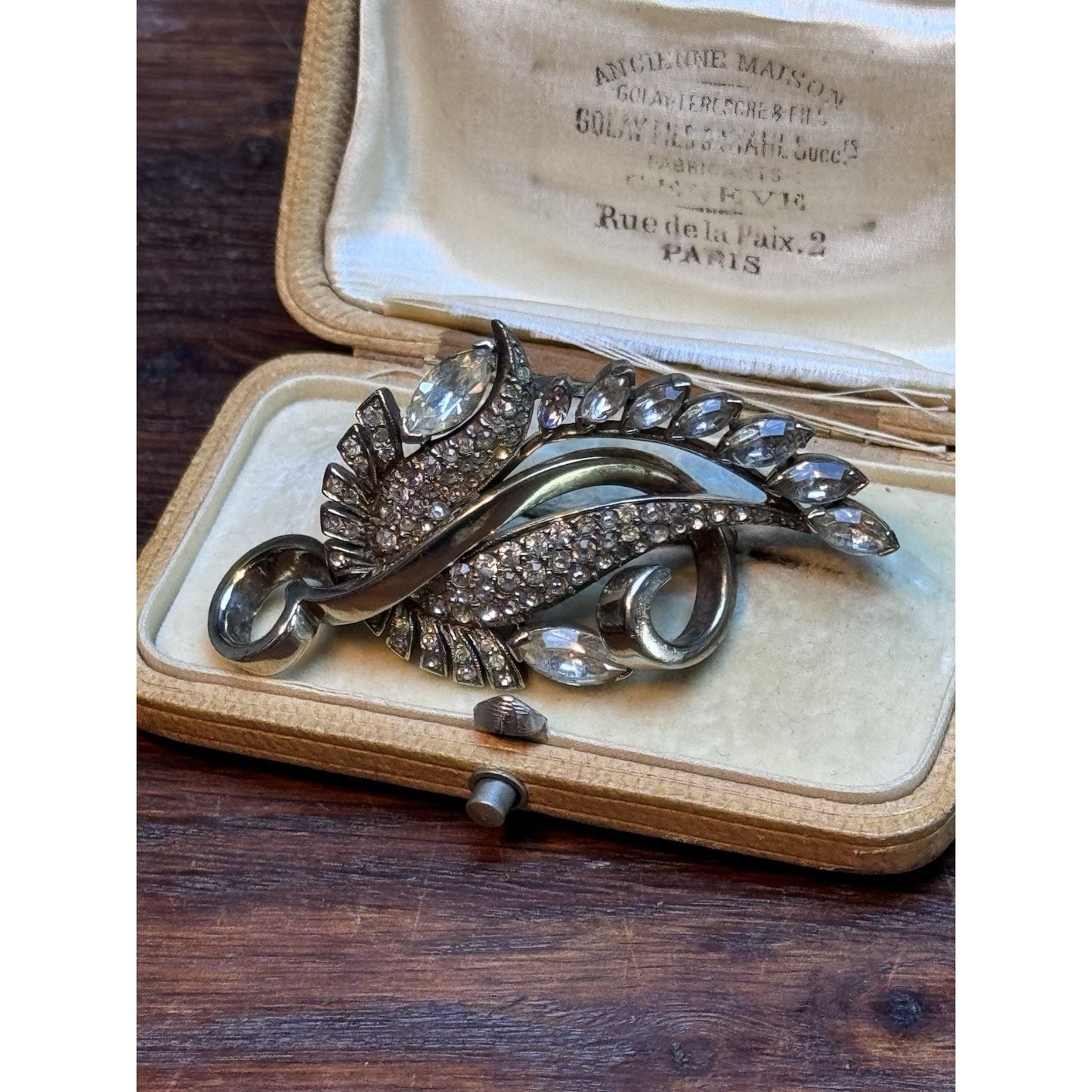 Vintage Pennino Sterling Brooch Clear Rhinestone Floral Spray 2.5” Signed
