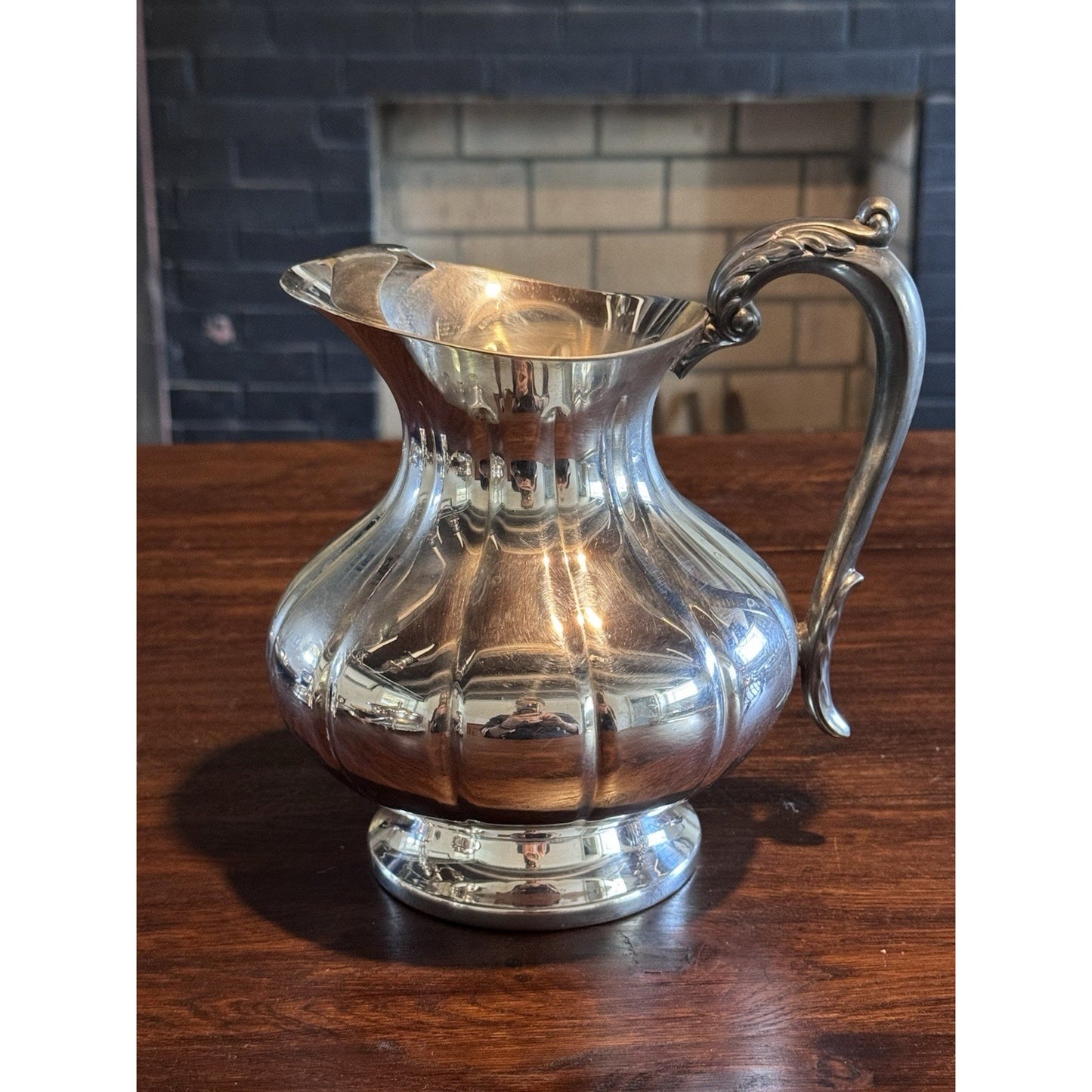 Silverplate Pitcher Ice Lip Chippendale Style Water Jug Barware 8” Vintage