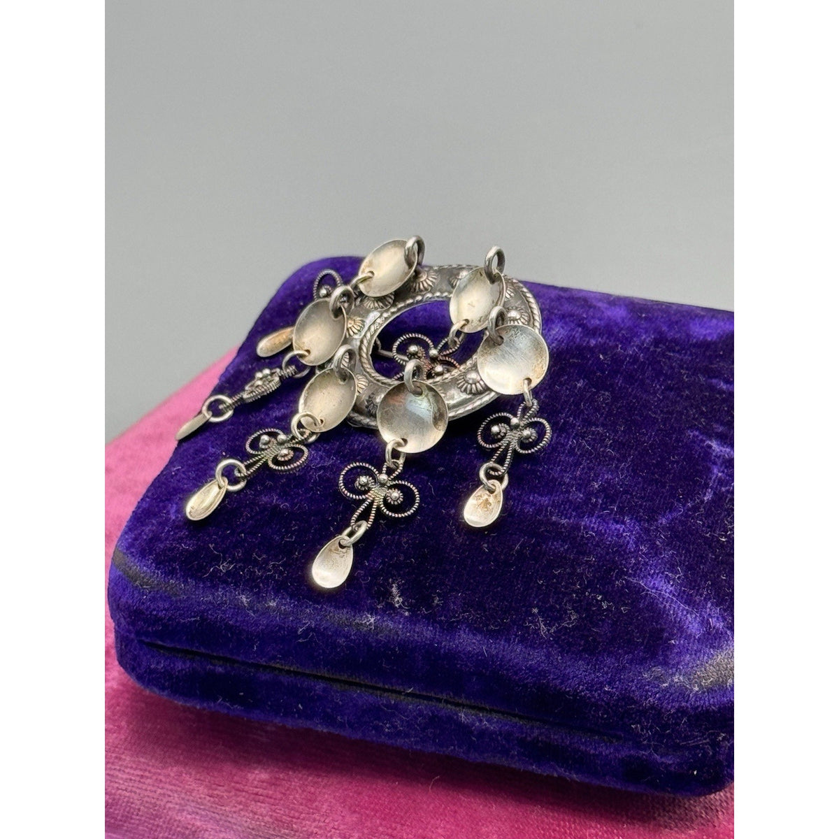Vintage Solje Brooch 835 Silver Norwegian Scandinavian Dangler 2.5” x 1.25”
