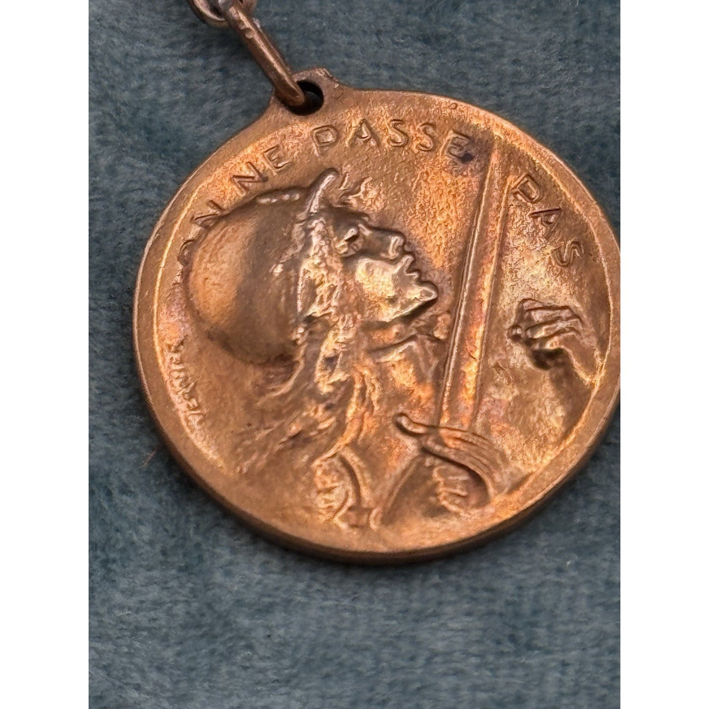 Antique Pocket Watch Chain Verdun Medal WWI 1916 France Exonumia T Bar 14.5”