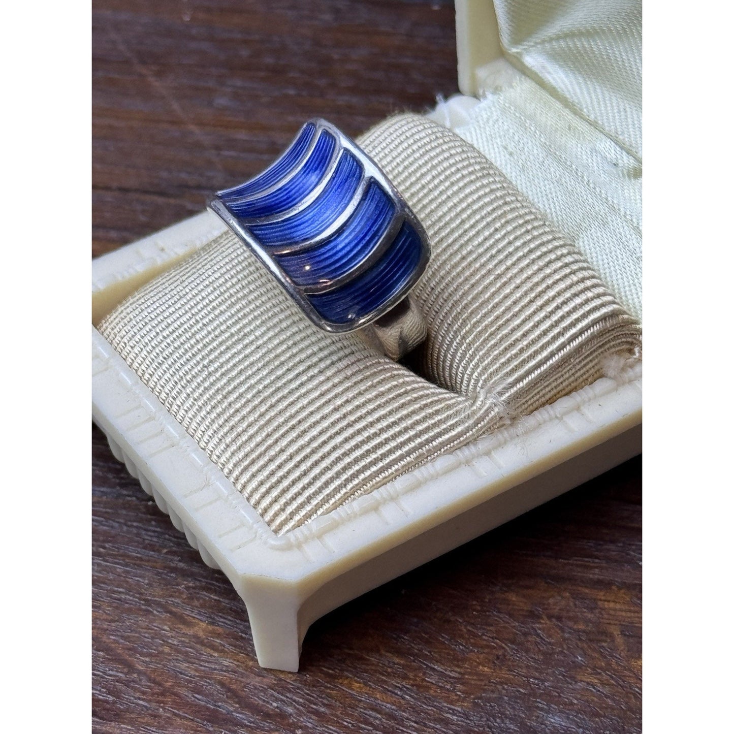 David Andersen Norway Sterling 925S Blue Guilloche Enamel Ring Size 8