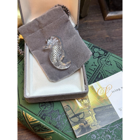 WATERFORD CRYSTAL SEAHORSE BROOCH PIN 1.75” In Original Box