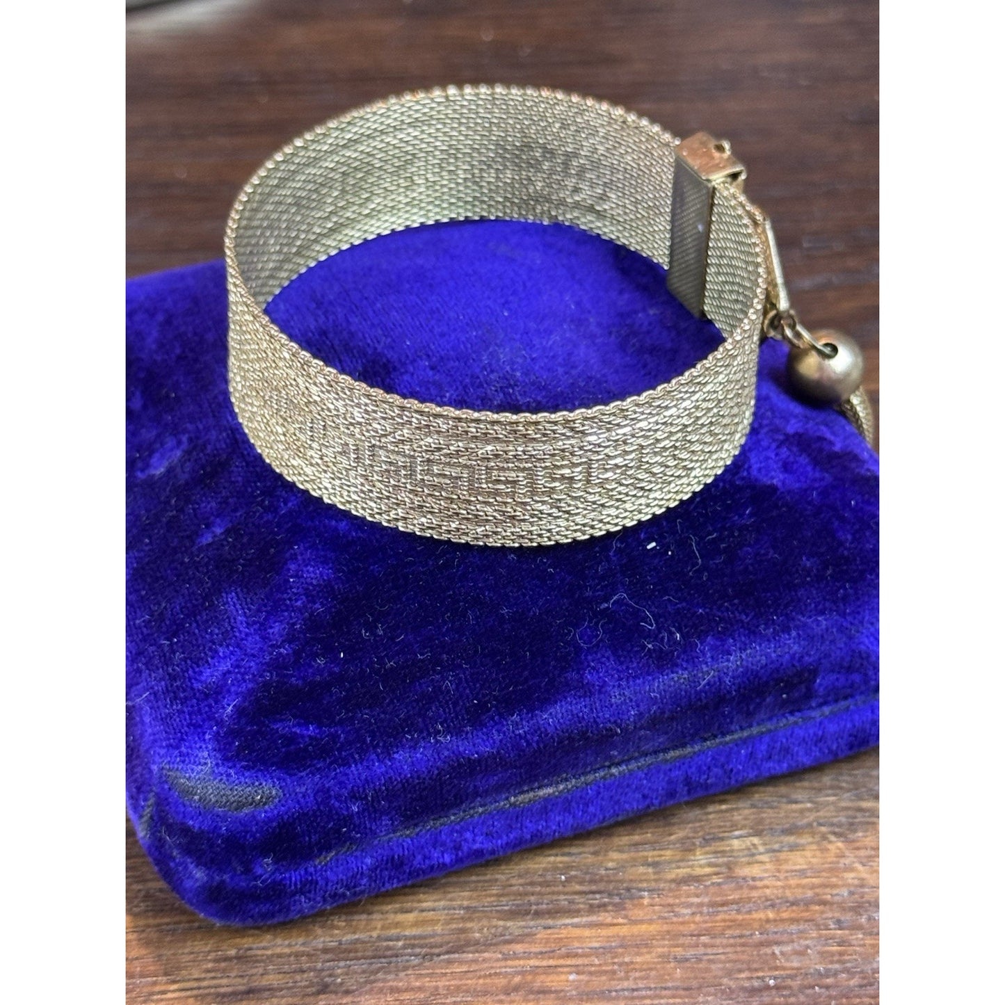 Goldtone Greek Key Bracelet Mesh Belt Tassel Adjustable 7”+ VINTAGE