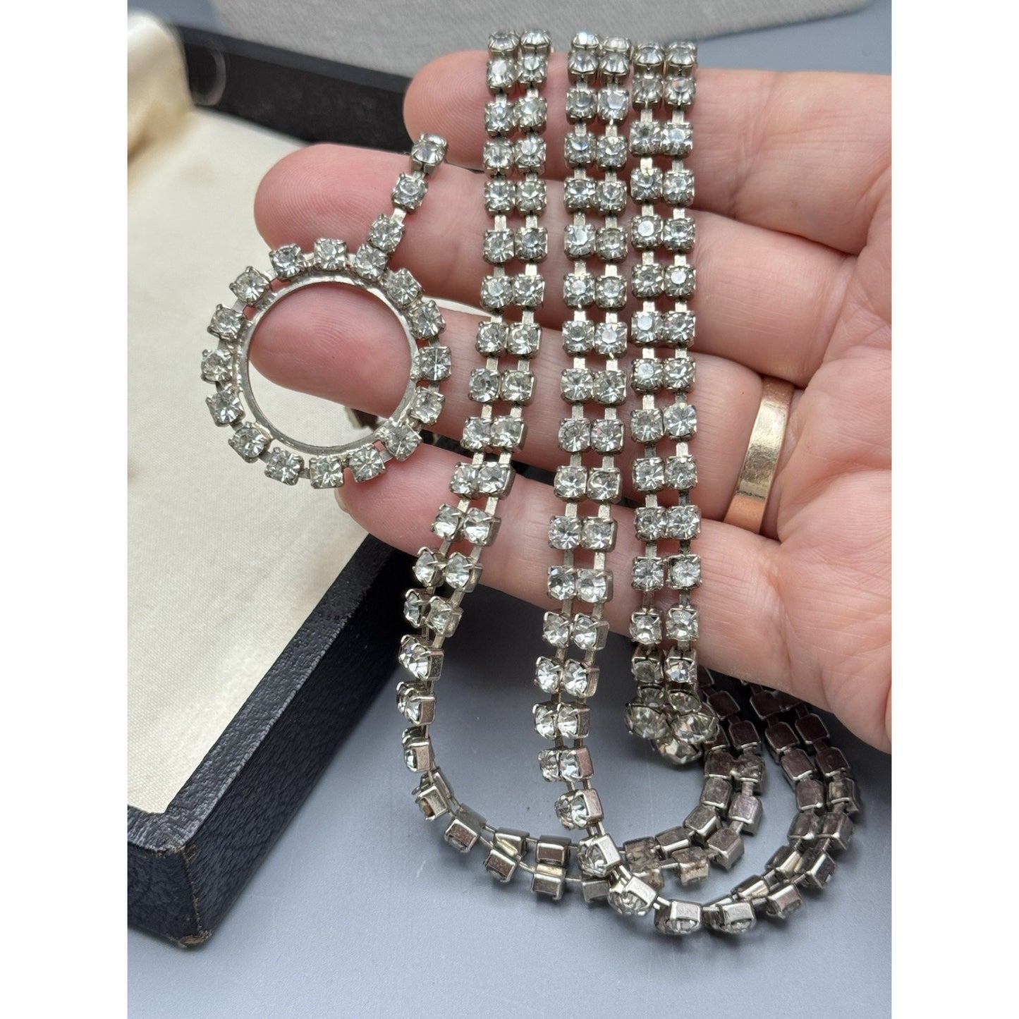 Rhinestone Lariat Necklace Belt Convertible Clear Crystal 37.5” VINTAGE
