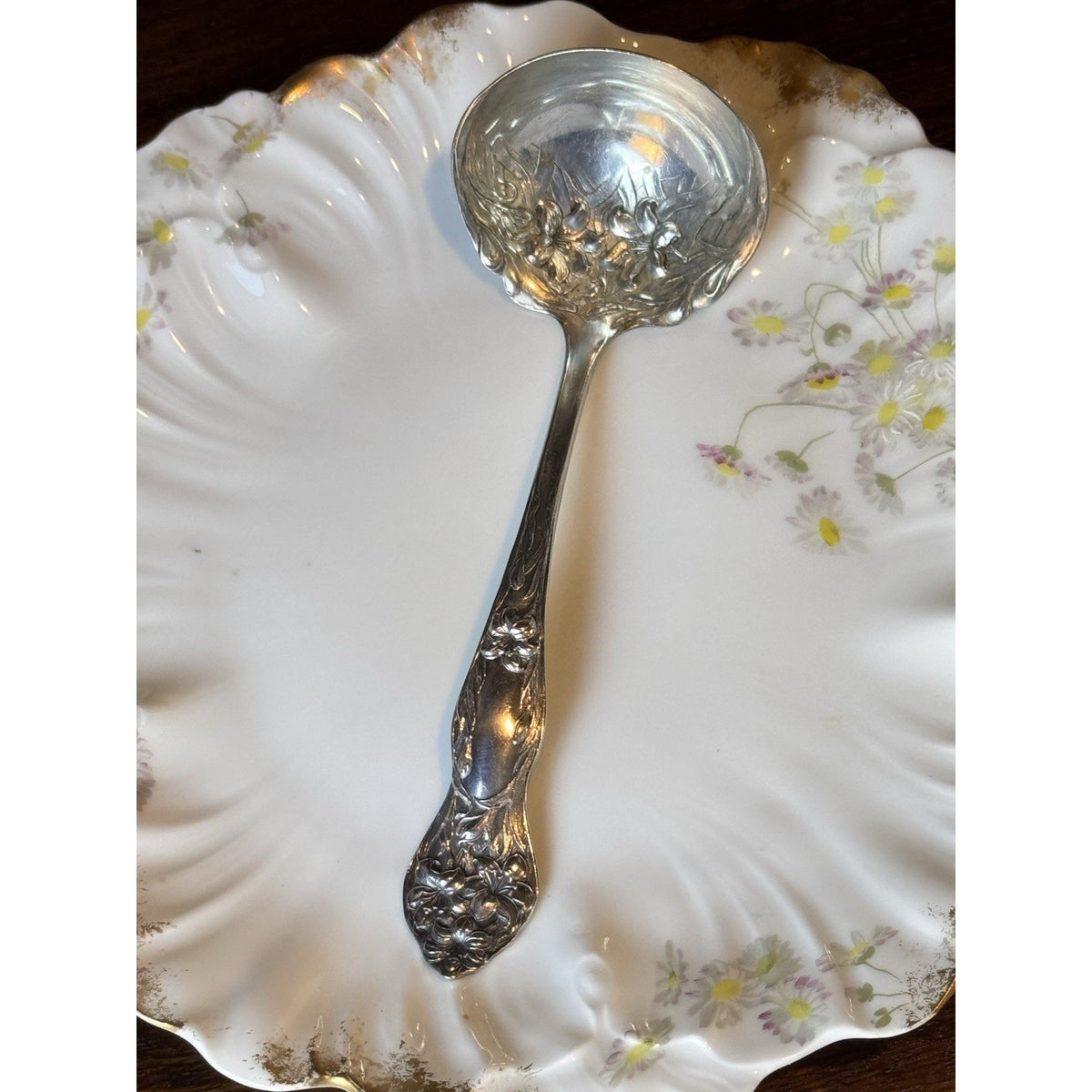 Silverplate Ladle Stratford Silver Co Art Nouveau Floral Antique 7”