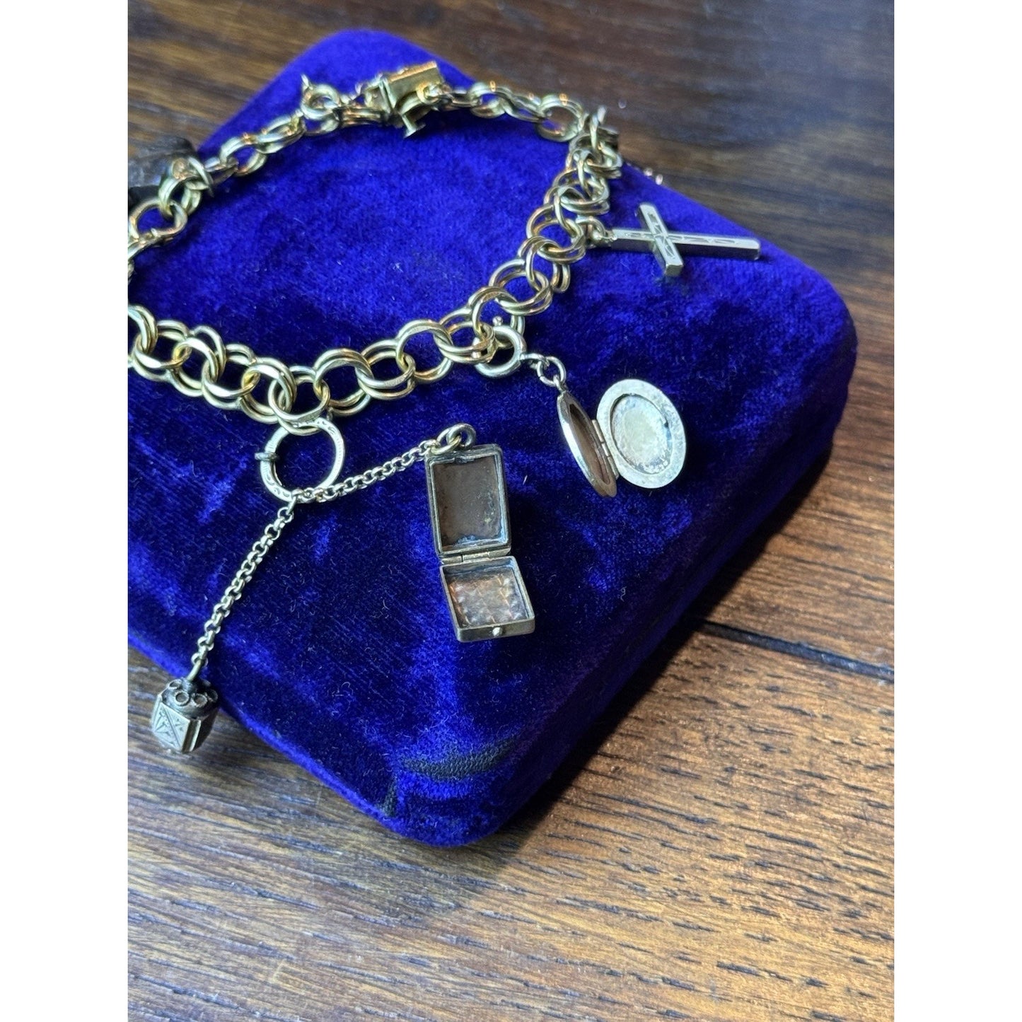 Gold Filled-Charm Bracelet Victorian Edwardian 7 Charms - Fobs 6.75”