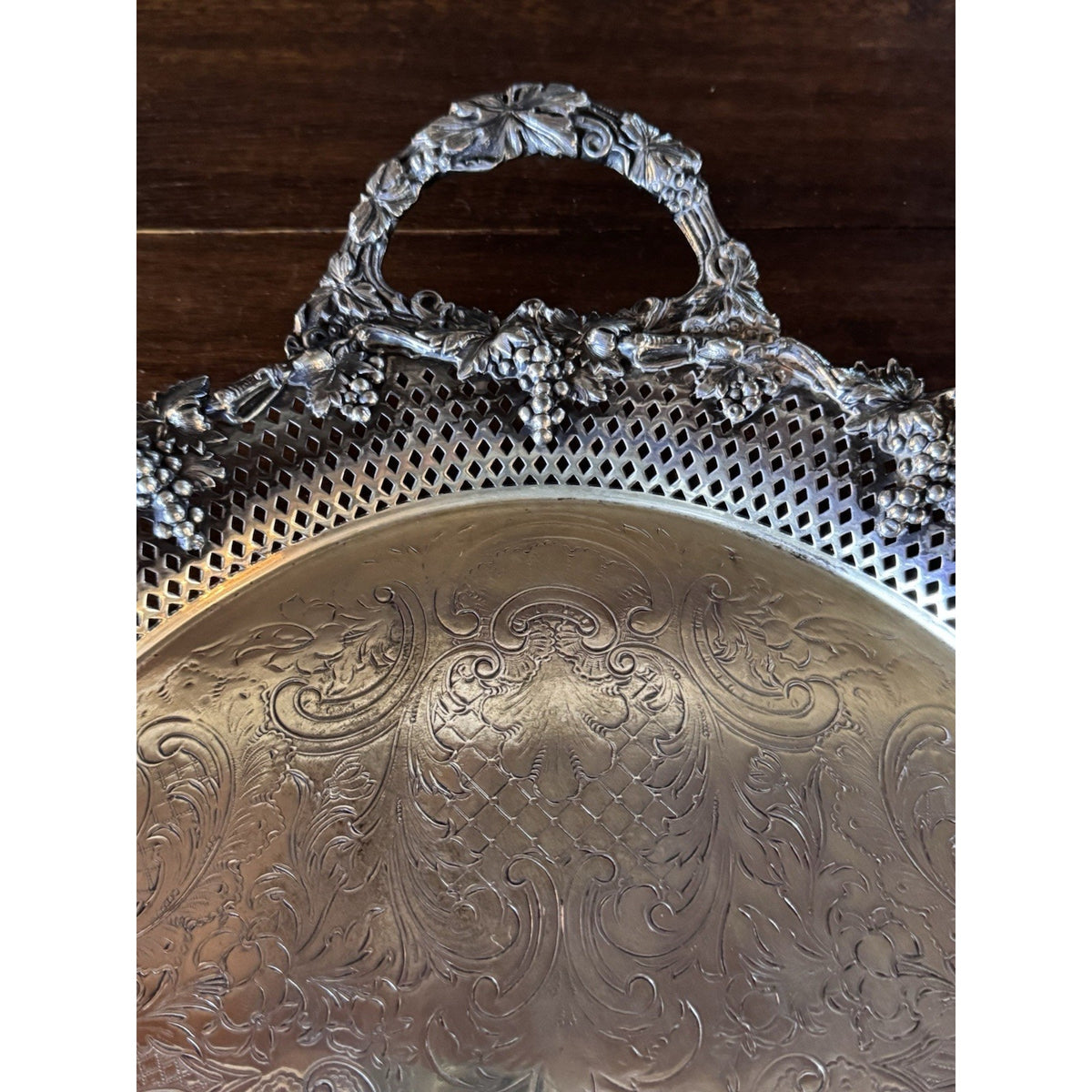 Antique Sheffield Silverplate Oval Serving Tray Footed Reticulated 28” Handles