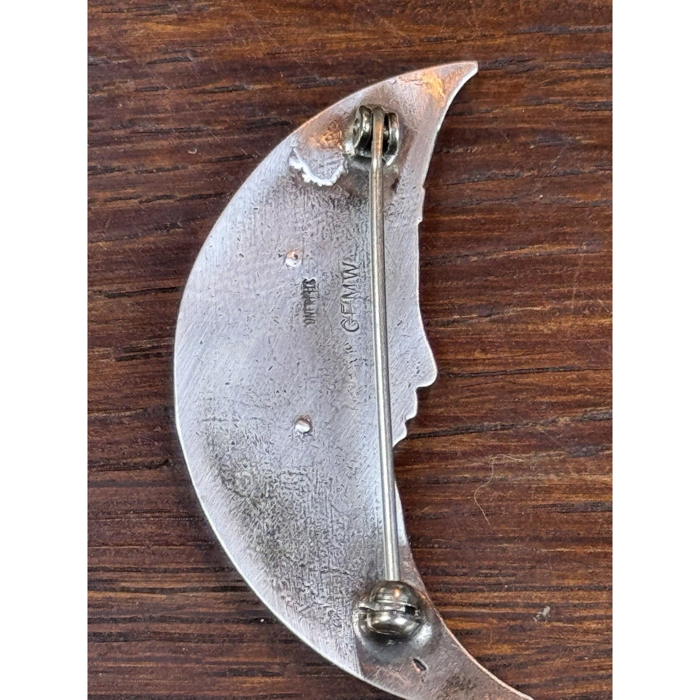 Sterling Silver Brooch 2” GFMW Man in the Moon Crescent Celestial Figural Pin