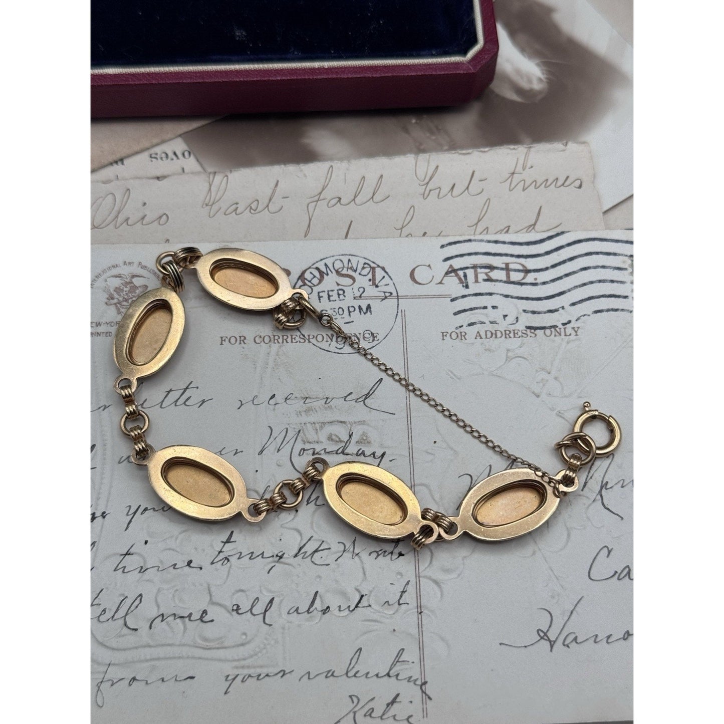 Vintage Gold Filled Floral Link Bracelet Victorian Style Safety Chain 7”