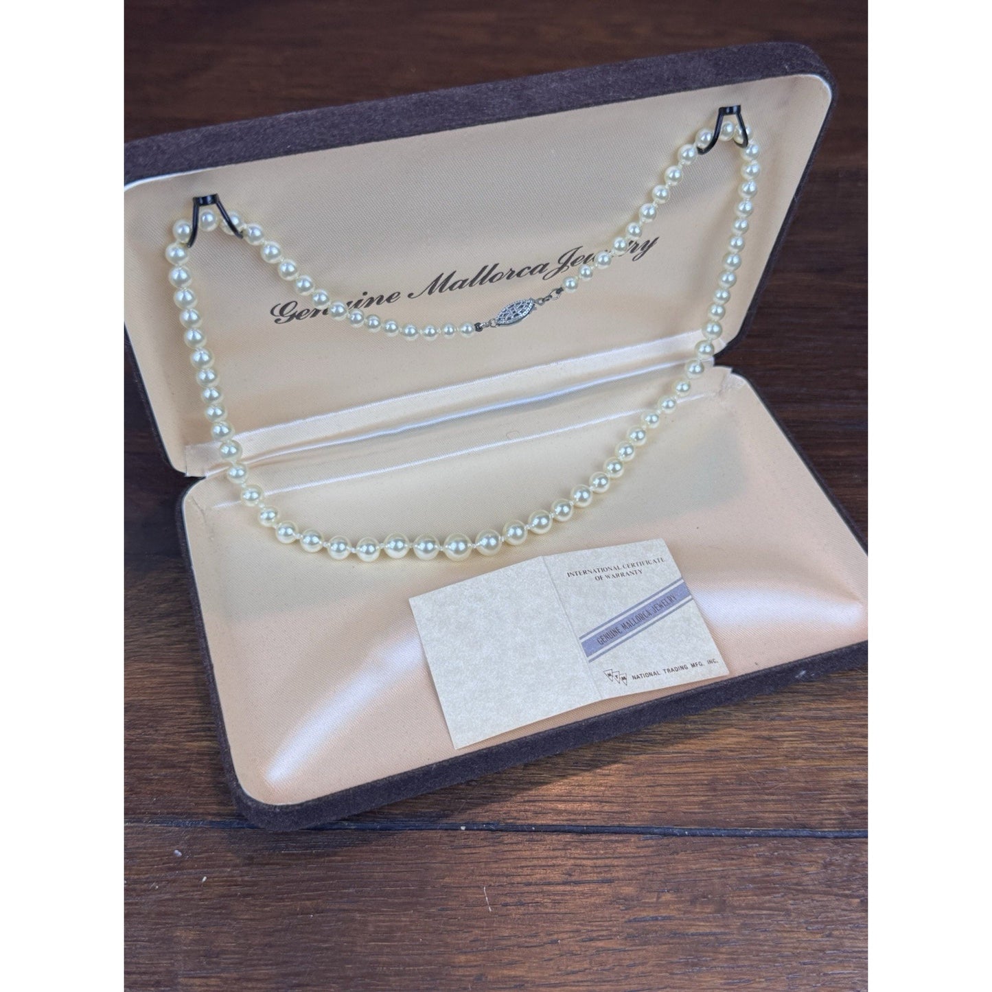 Vintage Mallorca Faux Pearl Necklace 19.5” Knotted Graduated Original Case