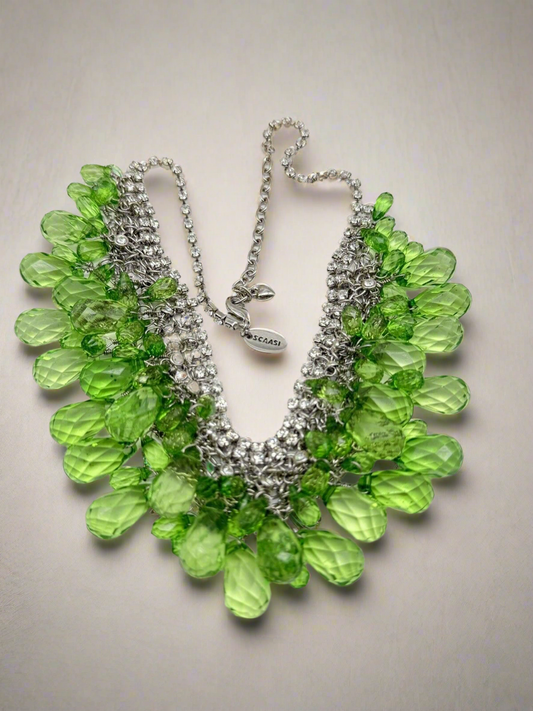 Vintage Arnold Scaasi Green Acrylic Briolette Bib Necklace ESTATE FIND