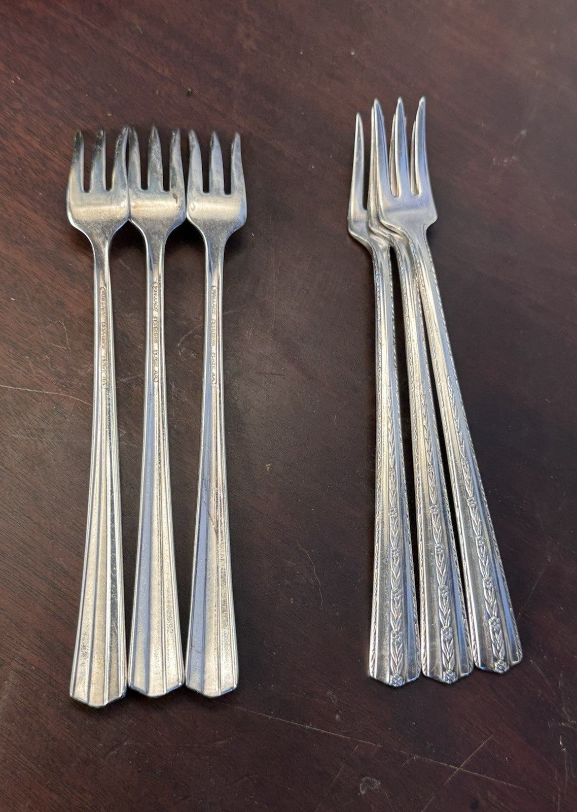 Vintage Cocktail Forks Set 6 Wallace Silverplate Floral Pattern