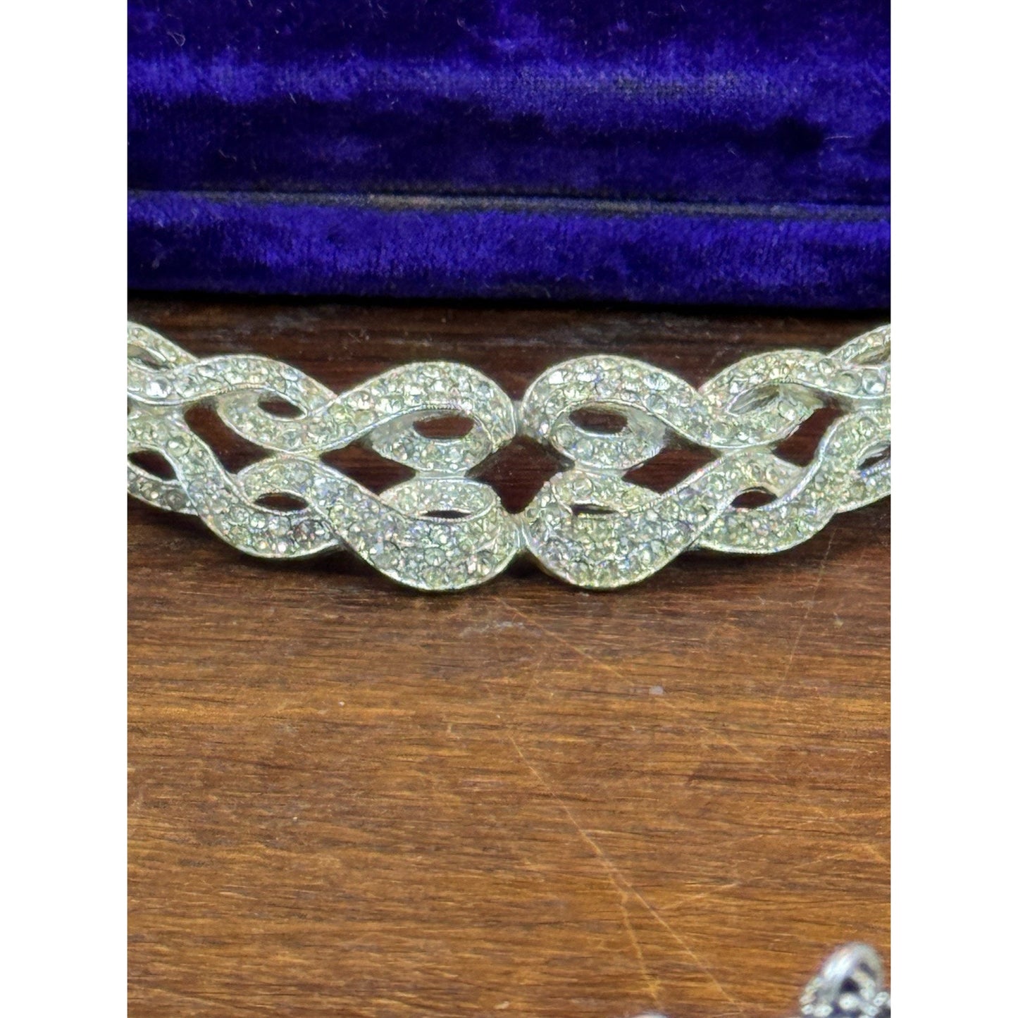 Vintage Rhinestone Collar Necklace Silvertone Mesh Art Deco Style Statement 14”