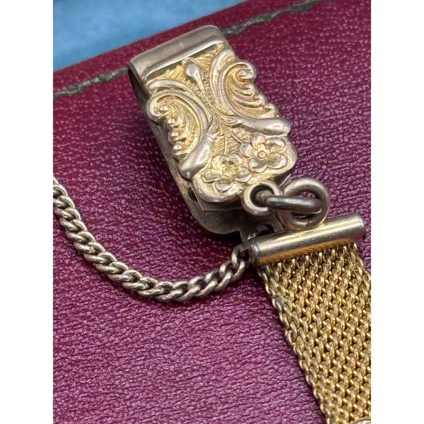Gold-Filled Watch Fob Strap Monogram Mesh Chain Dog Clip 5.5” HFB Vintage