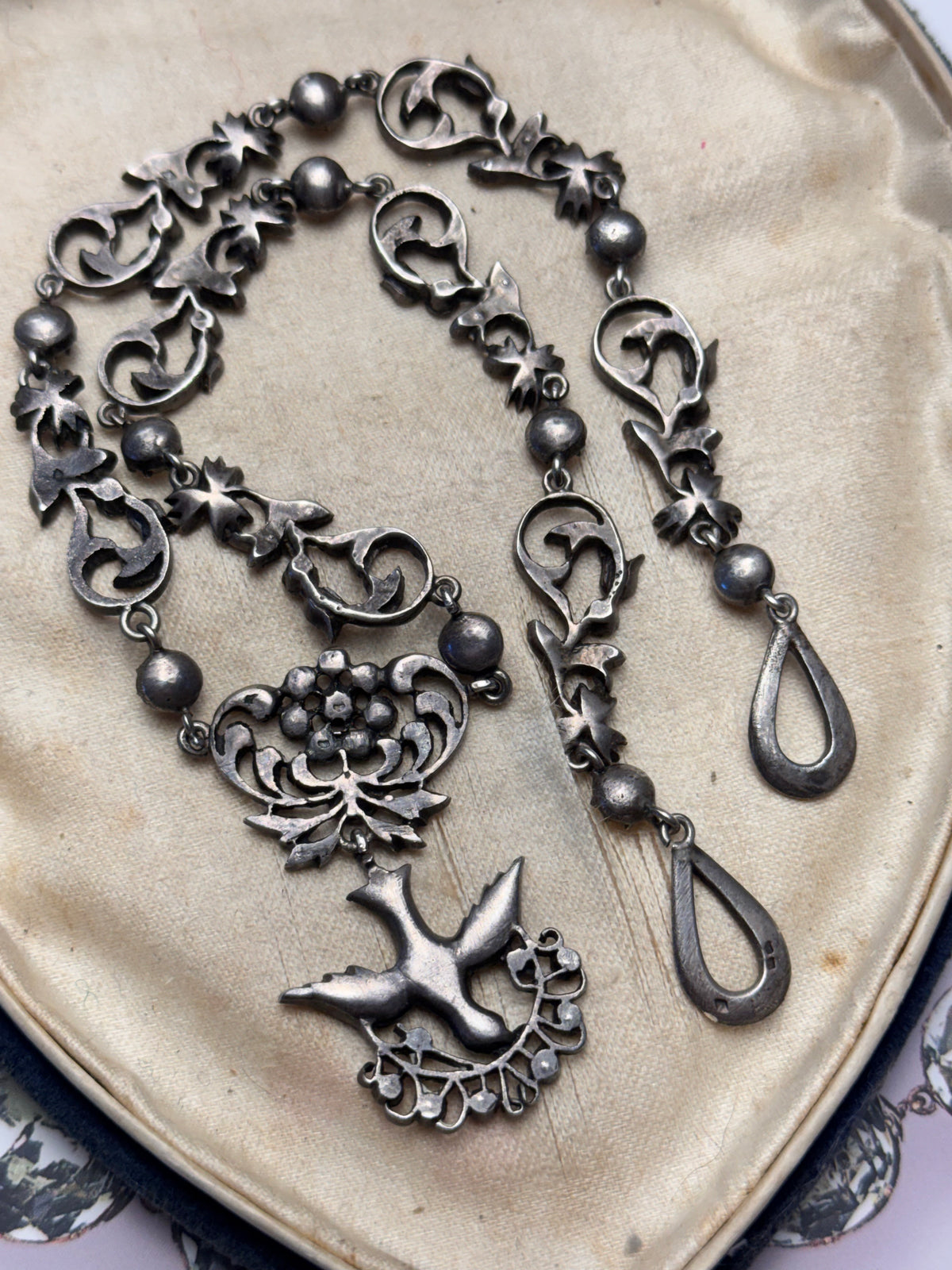 FRENCH Georgian Style Saint Esprit Antique Foiled Paste Festoon Necklace