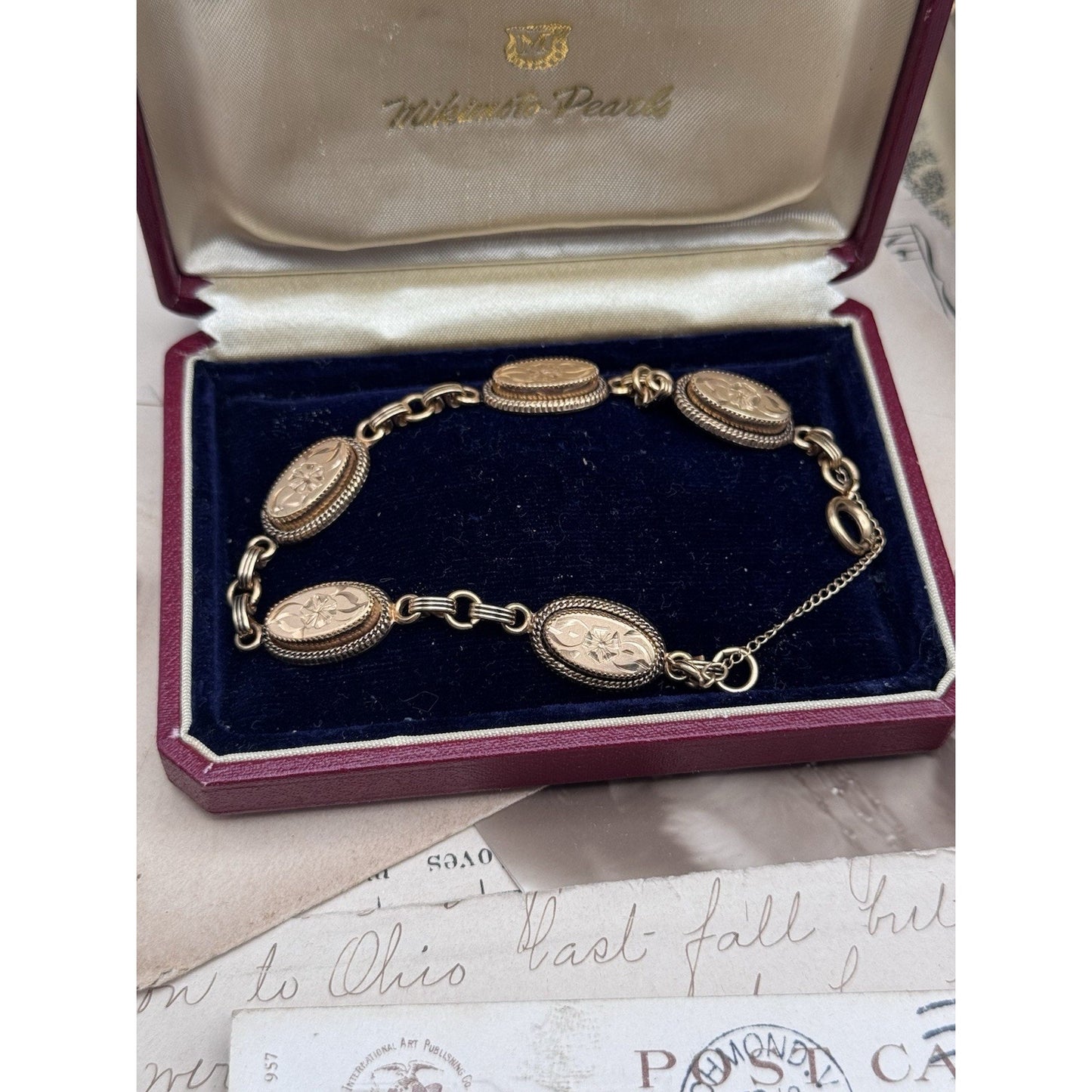 Vintage Gold Filled Floral Link Bracelet Victorian Style Safety Chain 7”