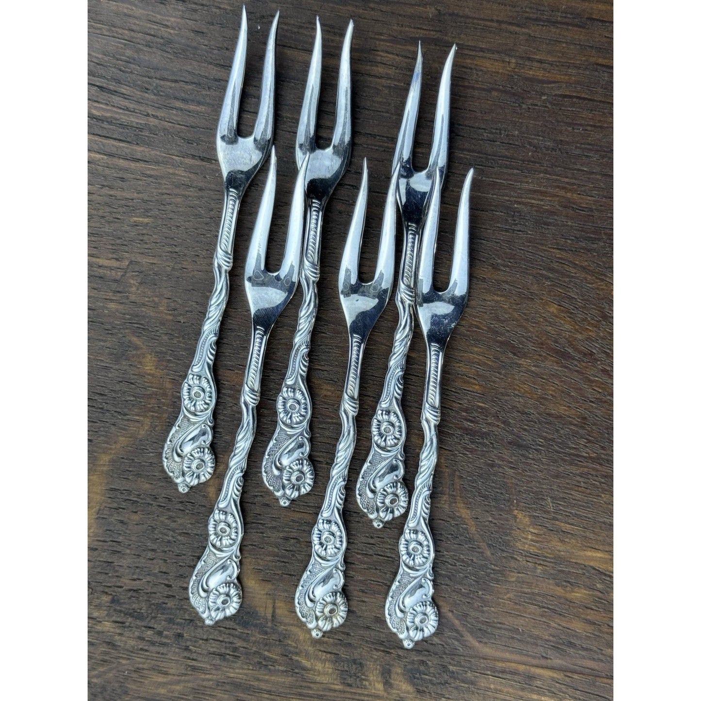 Vintage Nils Johan Hors d’Oeuvres Forks Set 6 EPNS Sweden Silverplate