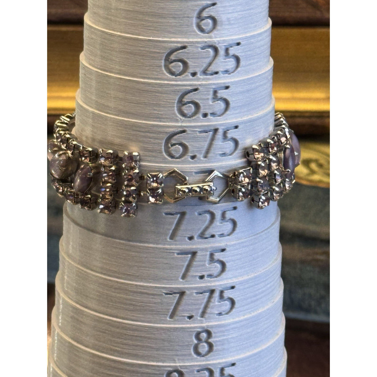 La Rel Bracelet Lavender Marquise Cabochon Purple Rhinestone Silvertone 7”