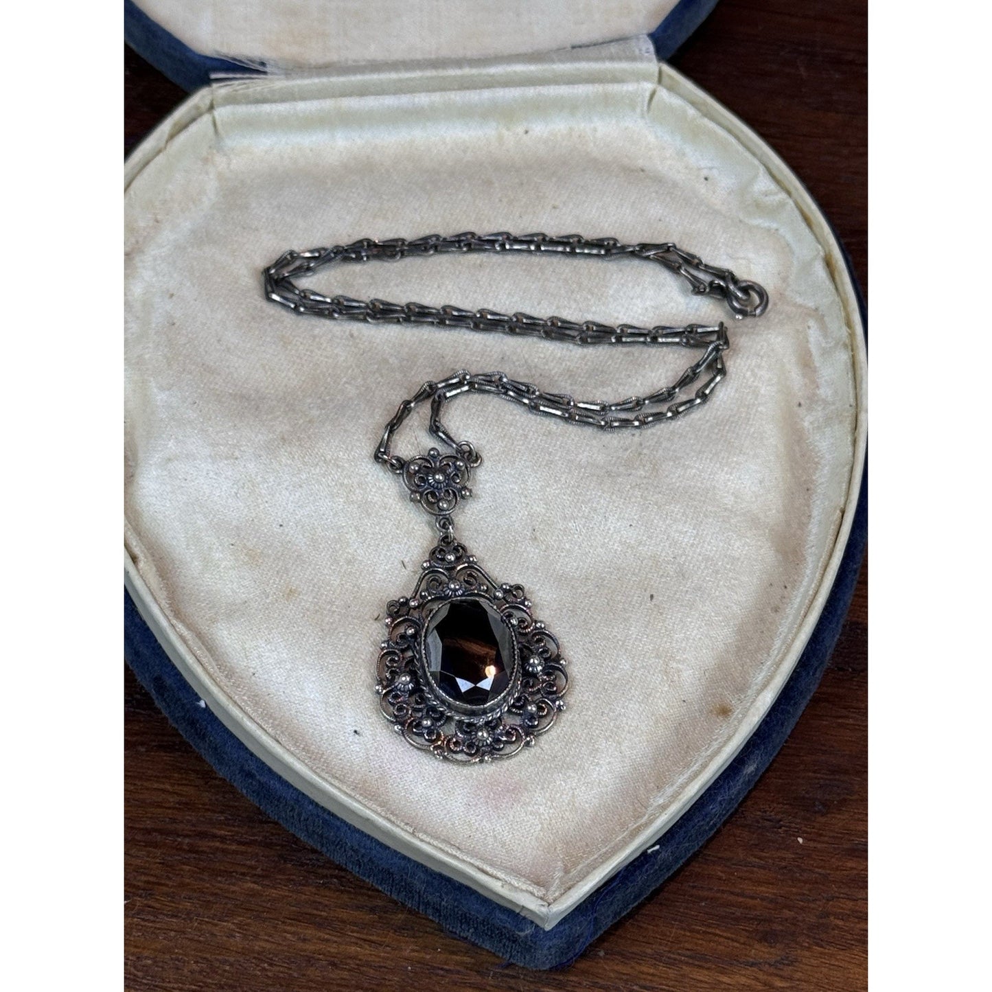 VTG Danecraft Sterling Silver Hematite Ornate Filigree Necklace w/ Original Tag