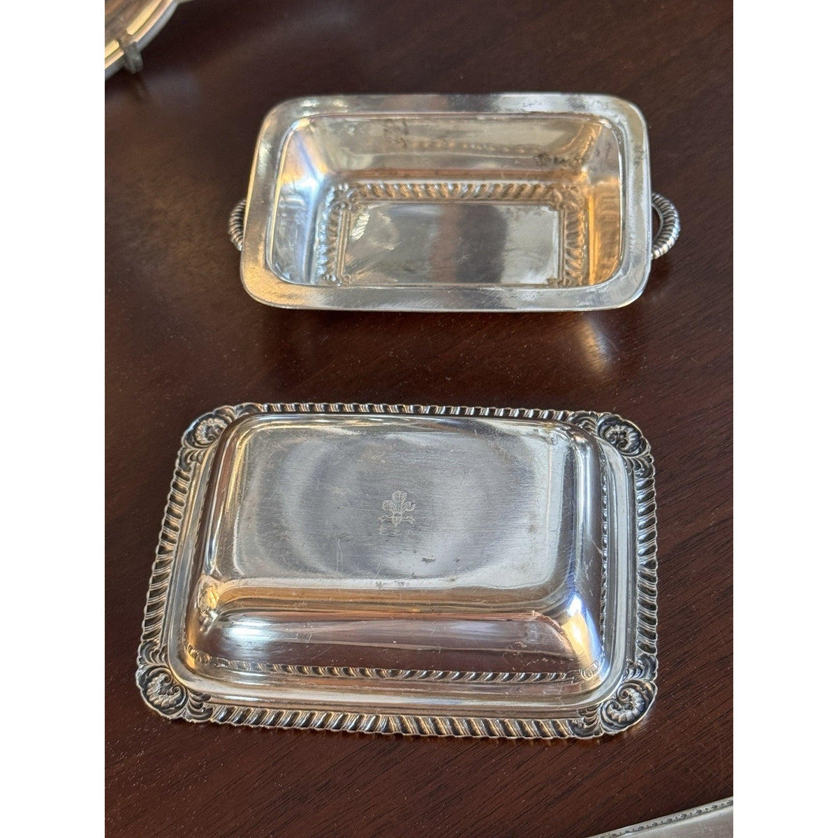 Silverplate Miniature Butter Dish With Lid & Spreader Vintage Set #A 4.5”
