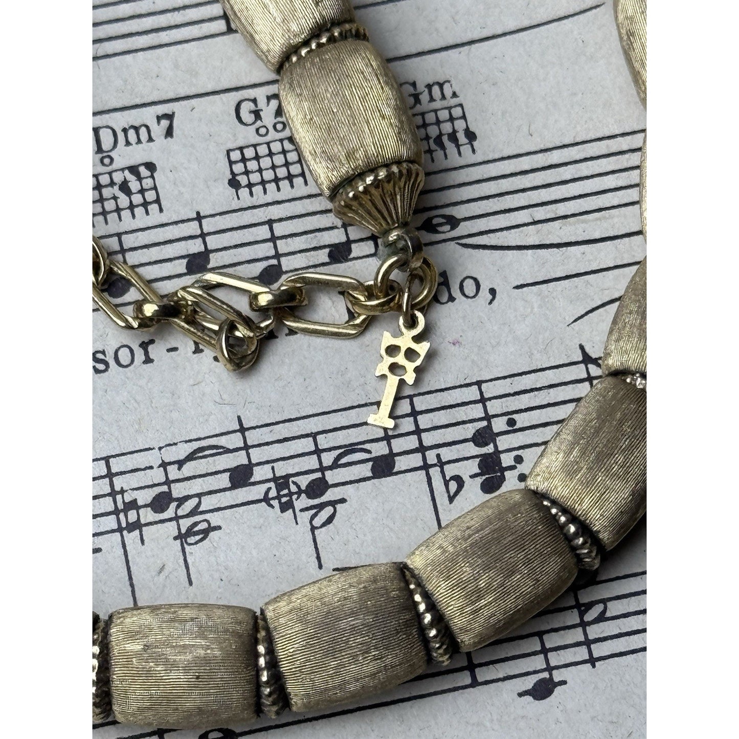 Vintage Trifari Goldtone Beaded Choker Necklace Brushed Finish 15.5” Signed