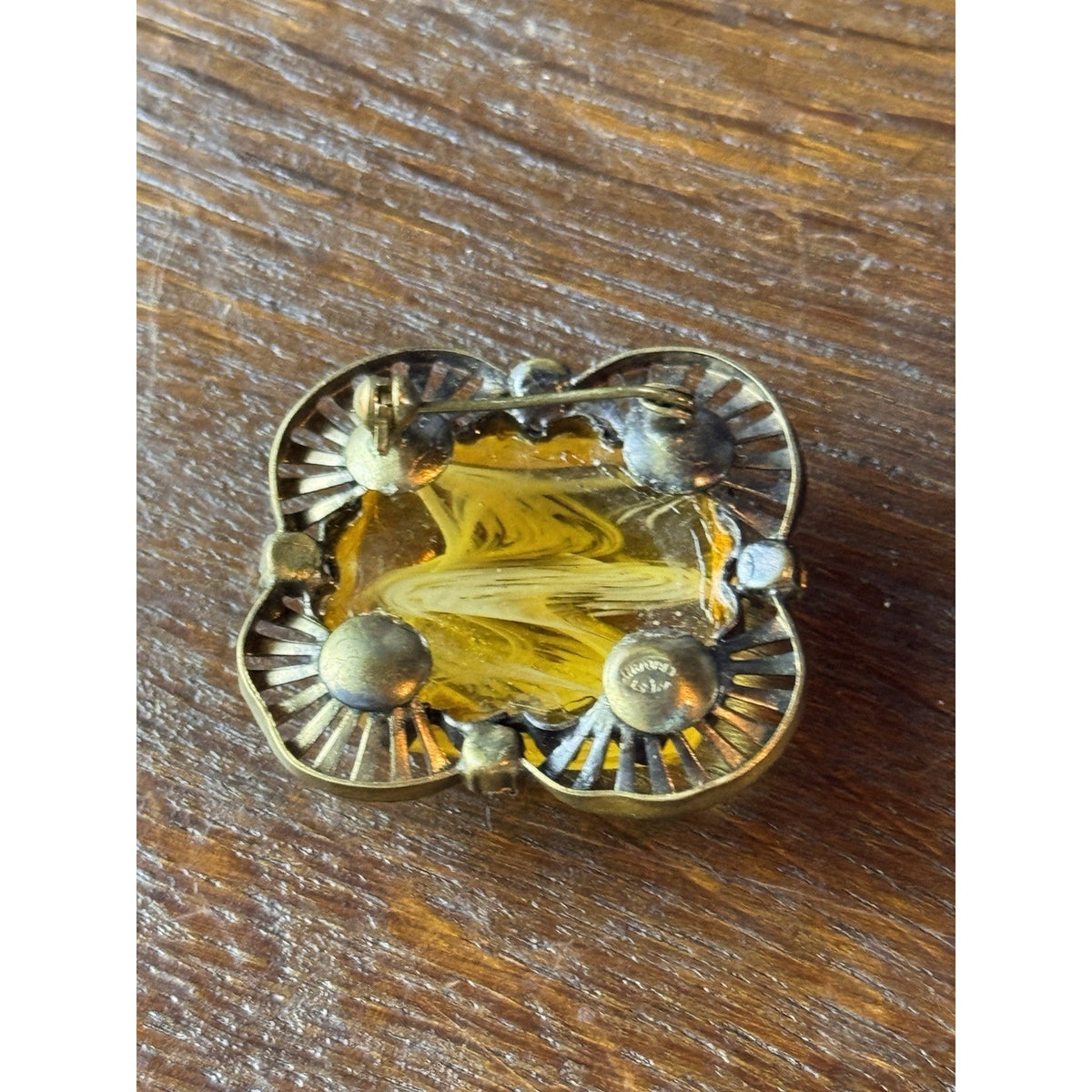 Vintage Lucite Rhinestone Brooch WEST GERMANY 1.5”