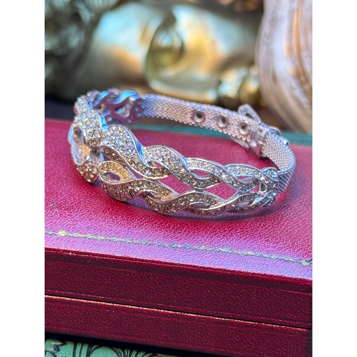 Vintage Silvertone Bracelet Beltstyle Buckle Design 6.25"