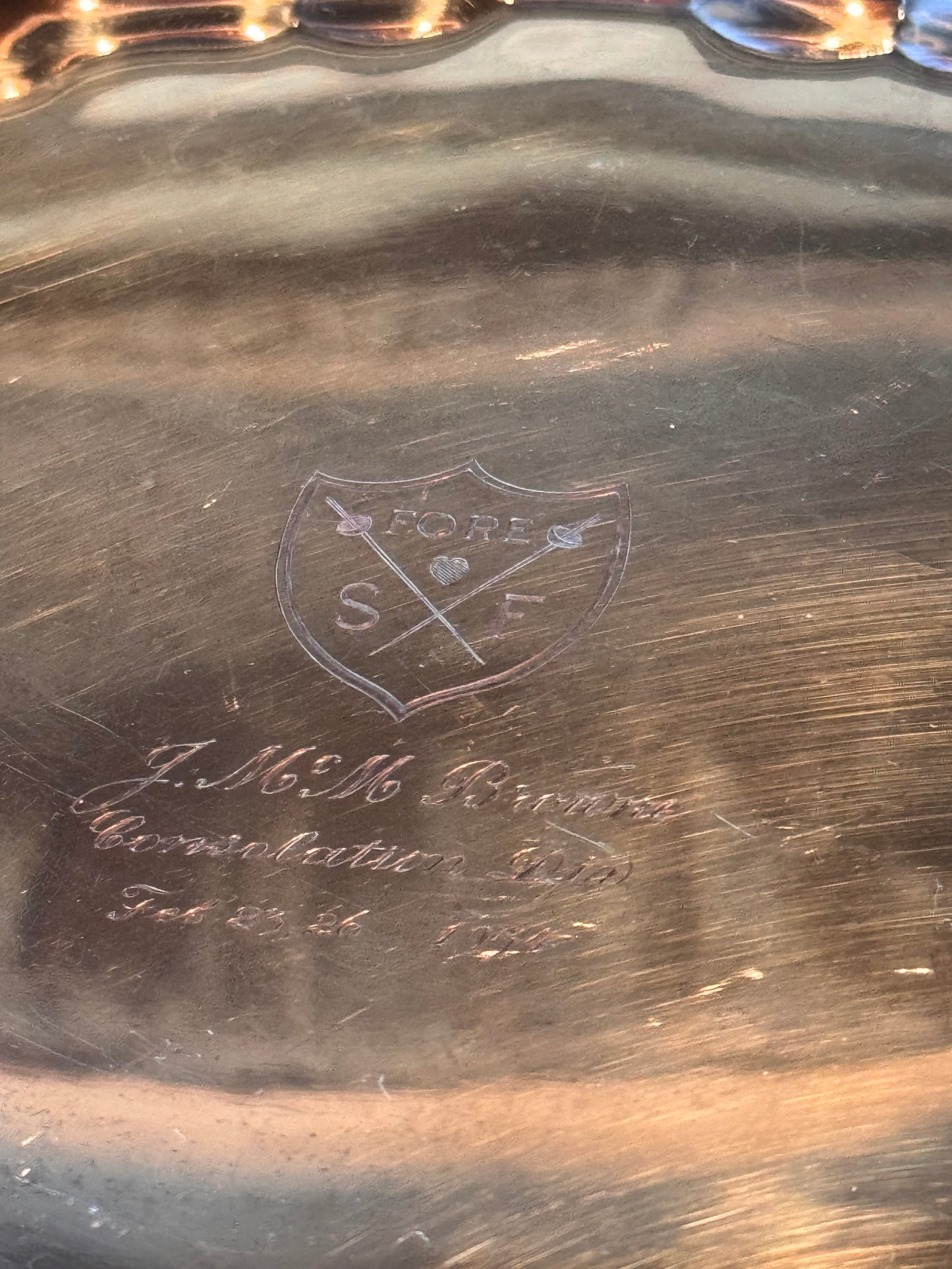 Vintage Silverplate Sport Presentation Salvers Pair 10” & 11.25” Footed 1950s