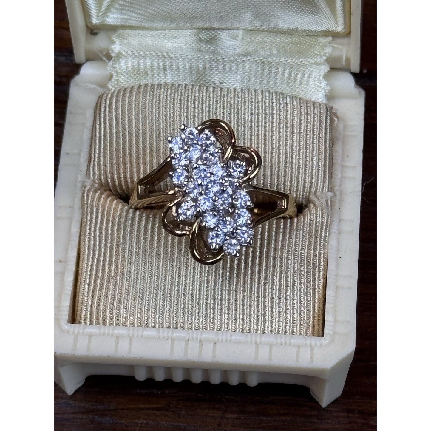 Vintage Goldtone Clear Rhinestone Cluster Cocktail Ring Size 10.75