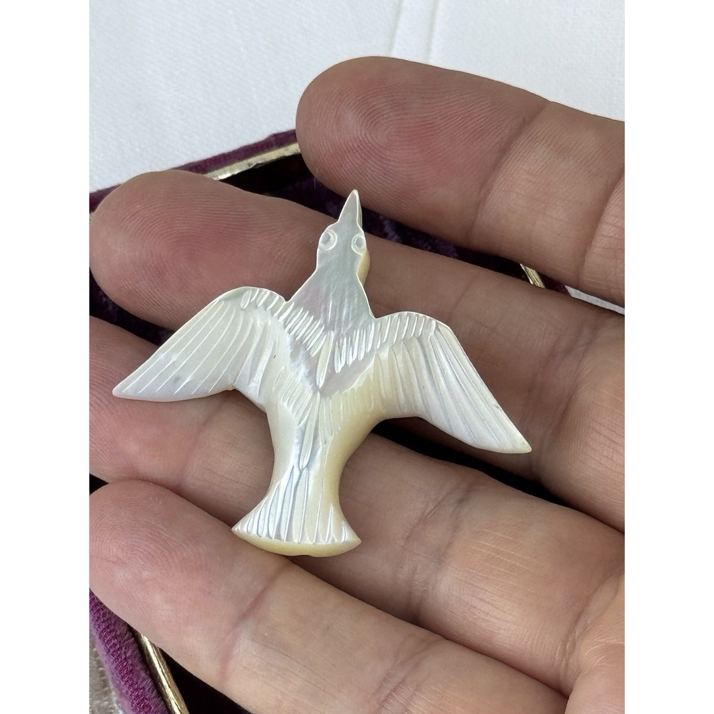 Vintage Bethlehem Mother of Pearl Dove Brooch Hand Carved Bird Pin 1.75”