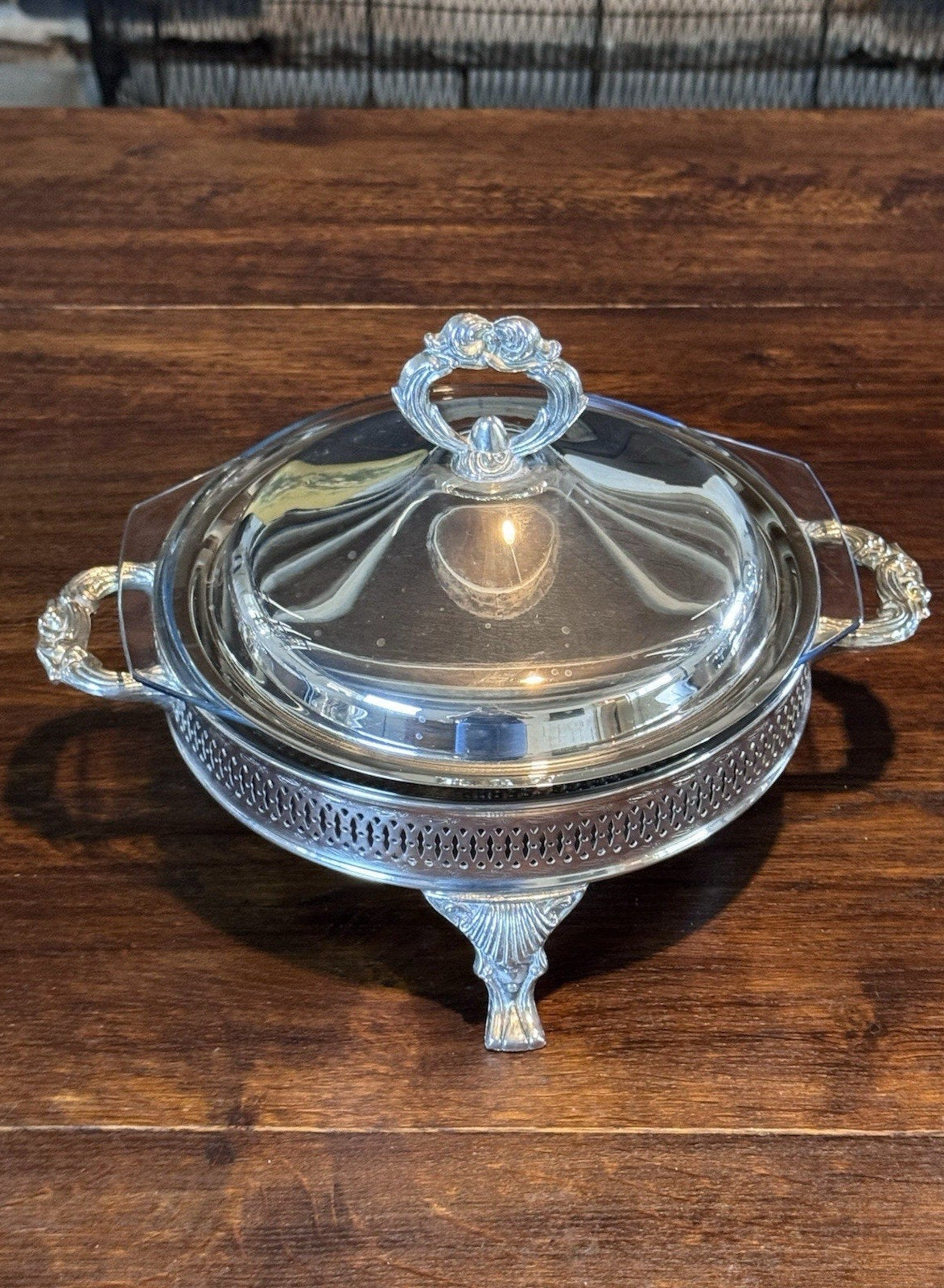 Silverplate Covered Serving Dish Marinex Glass Insert Footed