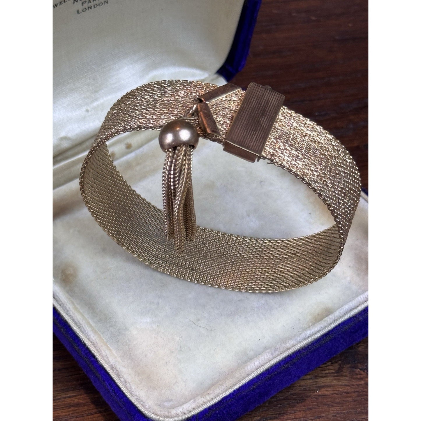 Goldtone Greek Key Bracelet Mesh Belt Tassel Adjustable 7”+ VINTAGE